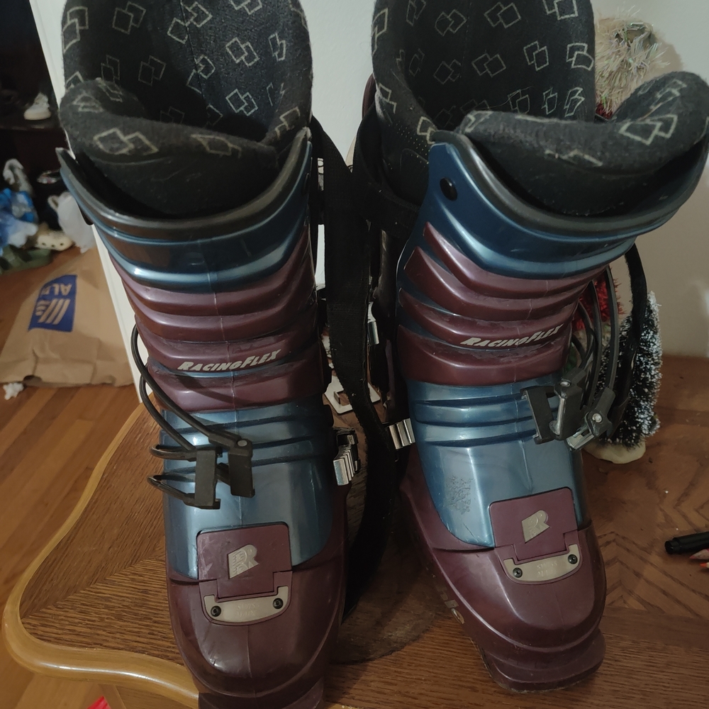 Raichle Flexon Comp Women's Or Men's Skiing Boots- Blue and Burgundy